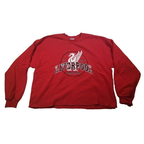 Liverpool Soccer Sweatshirt Women Sz L Reworked Big Graphic Red - Picture 1 of 6